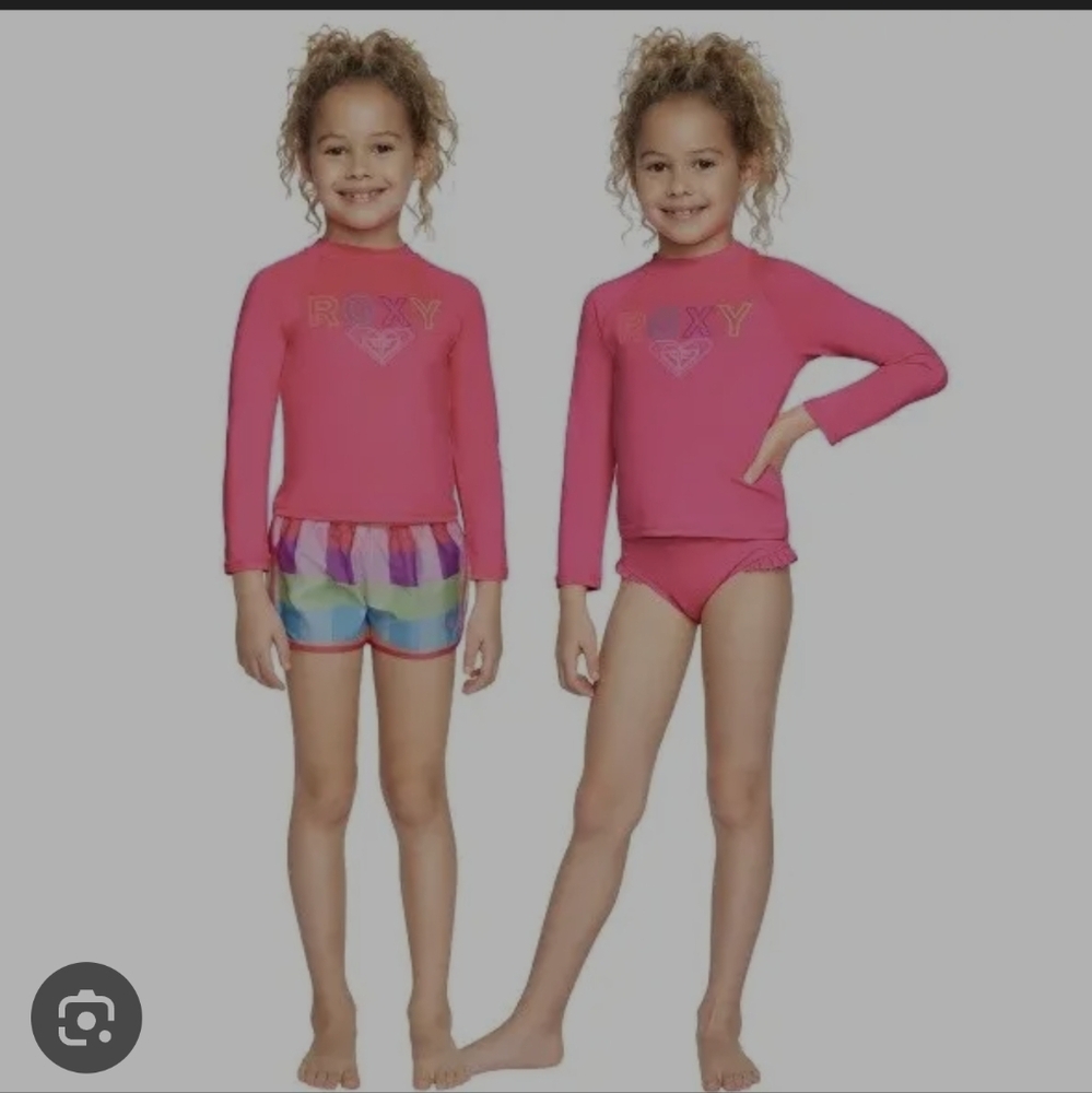 Roxy Kids Rashguard 3 Piece Swim Set - Pink-Size 2T & 3T